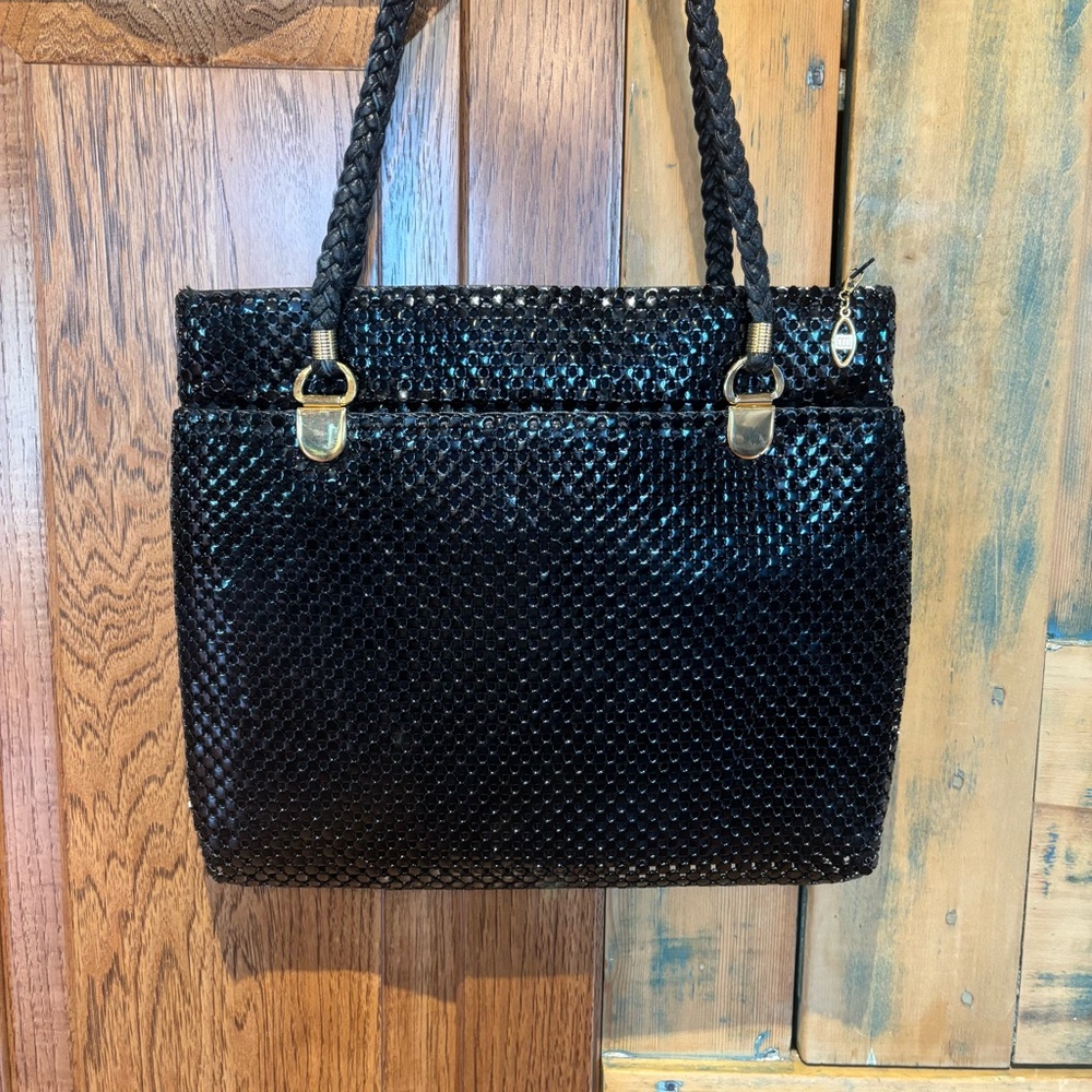Black Chainmail, Metal Mesh Shoulder Bag with Braided Handles
